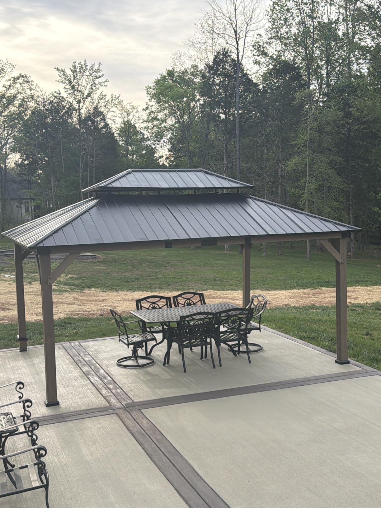 Aoxun 10' x 12' Patio Wood Gazebo Cedar Wood, Natural customer photo 2