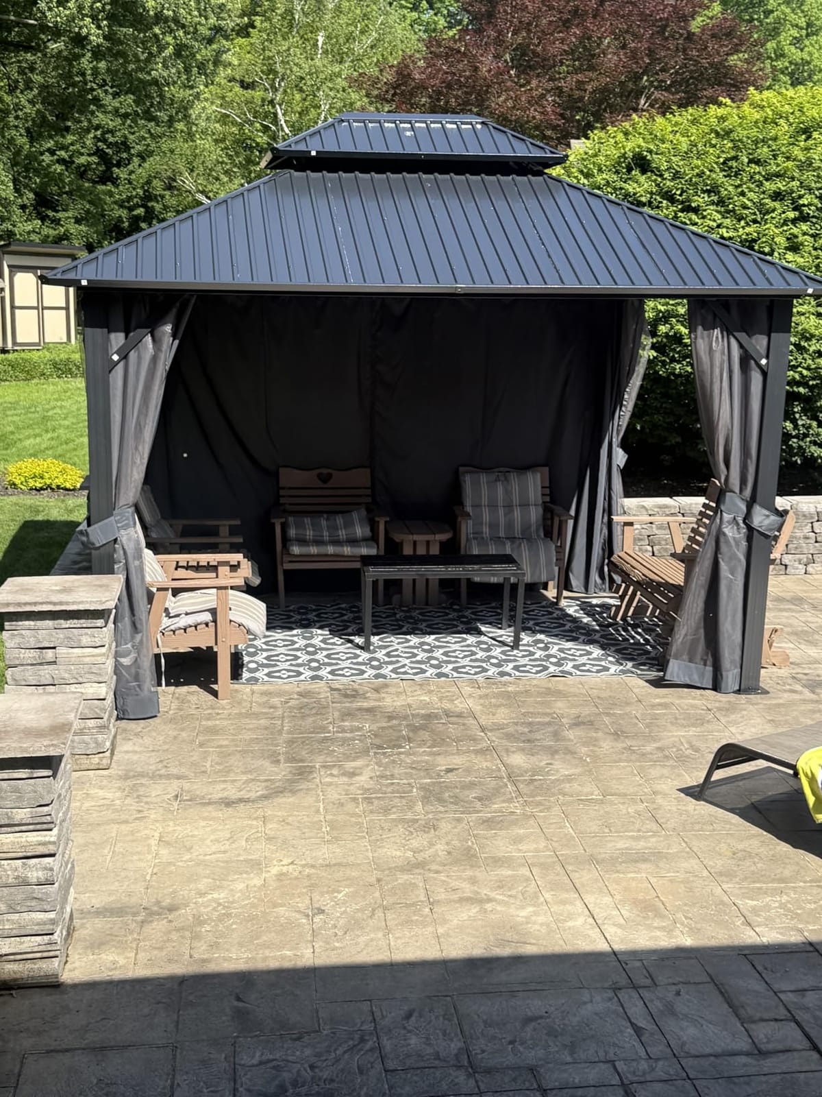 HOTEEL 10x15 Hardtop Gazebo On Clearance with Heavy Duty Galvanized Steel Metal Roof, Patio Hard Top Gazebo with Curtains & Netting, Outdoor Permanent Hot tub Gazebo Pavillon for Backyard, Black customer photo 1